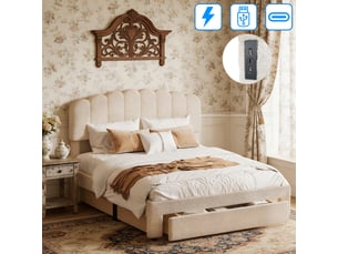 Lit avec rangement 160x200 cm YELENARO   coloris beige