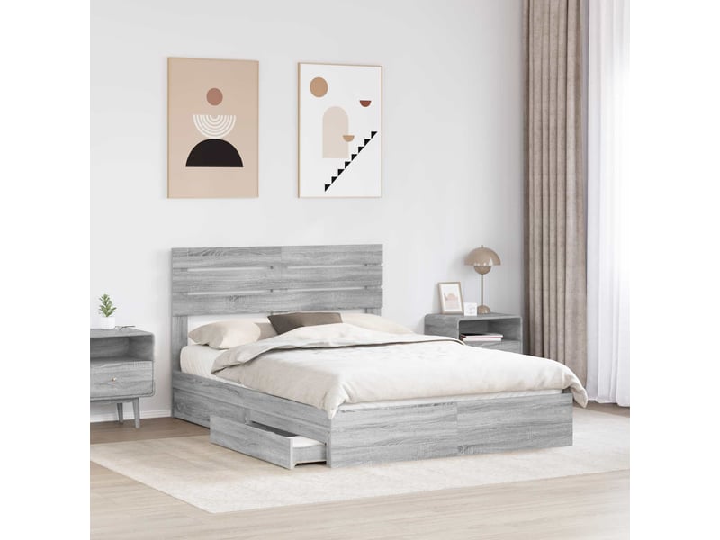  Lit double- lit adulte -  lit de rangement gris sonoma 150 x 200 cm bois d'ingénierie  - Conforama B
