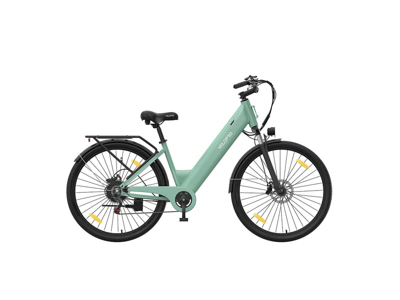  Velopro c1 vélo électrique 250w 36v 13ah 27.5*1.95 cadre ouvert adulte vélo de ville pour trajets quotidiens avec porte-bagons arrière écran lcd couleur capteur de vitesse frein à disque mécanique 7 vitesses 25kmh  - Conforama C