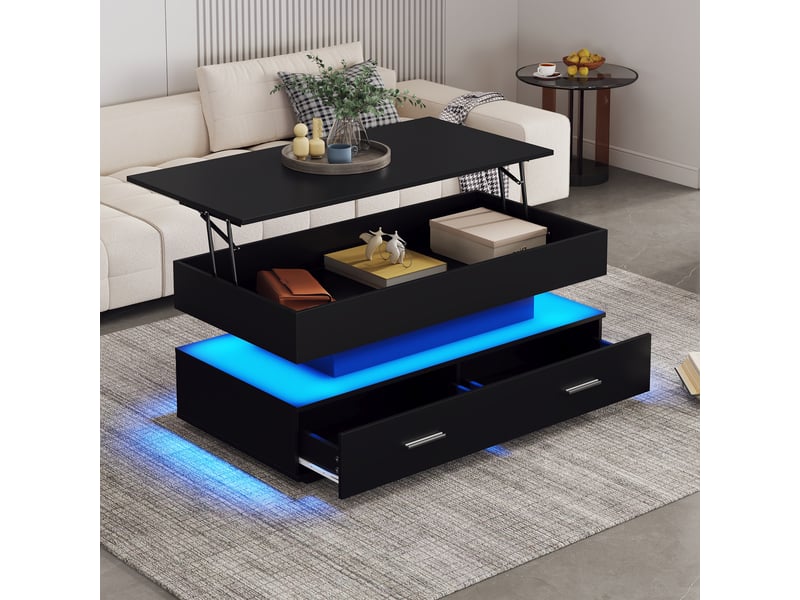  Table basse relevable rectangulaire noir - 50x100 cm led panneau de particules table basse noir - Conforama B