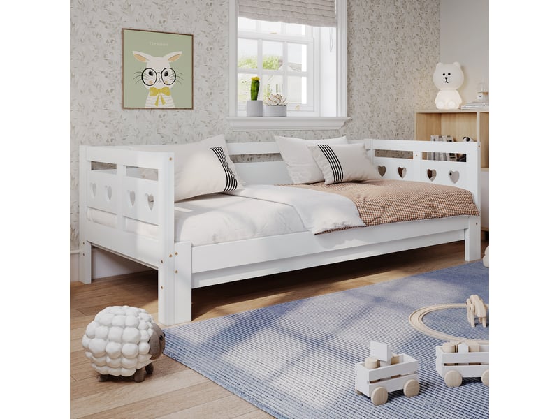  Lit extensible jeune 90x190 cm, design élégant, sommier inclus, polyvalent, pin et mdf, blanc, sans matelas  - Conforama R
