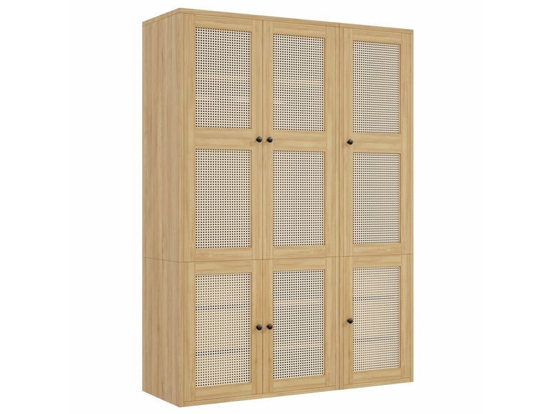  Armoire battante 135x47x200 cm avec 2 barres de penderie, 6 tiroirs, 4 compartiments, mdf, bois, dressing | chambre  - Conforama A