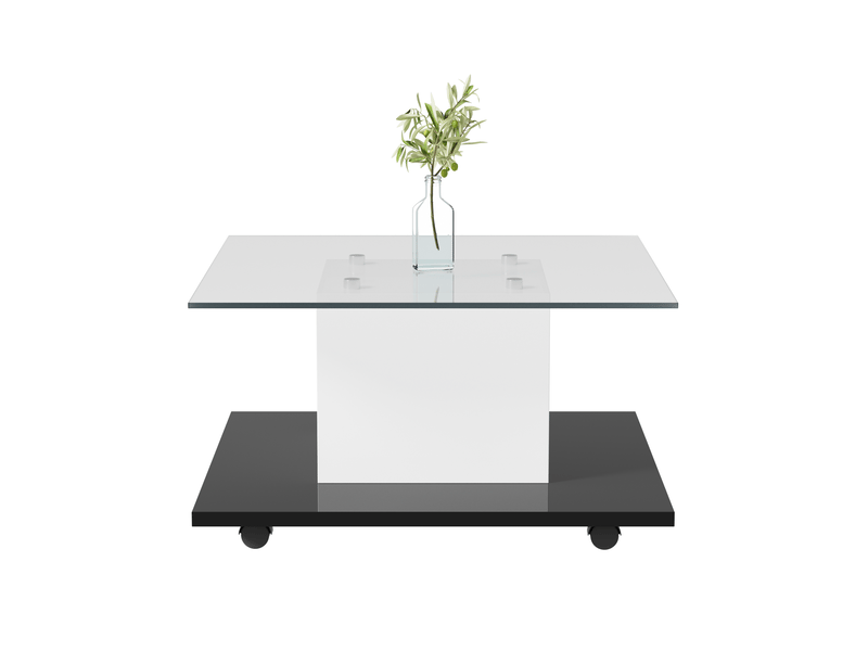  Table basse, table basse en verre brillant, table basse mobile avec roulettes pivotantes  - Conforama A