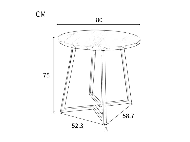  Table ronde, ø 80 cm, table de cuisine, design moderne, pratique, plateau mdf, piètement métal, coloris blanc et noir  - Conforama C