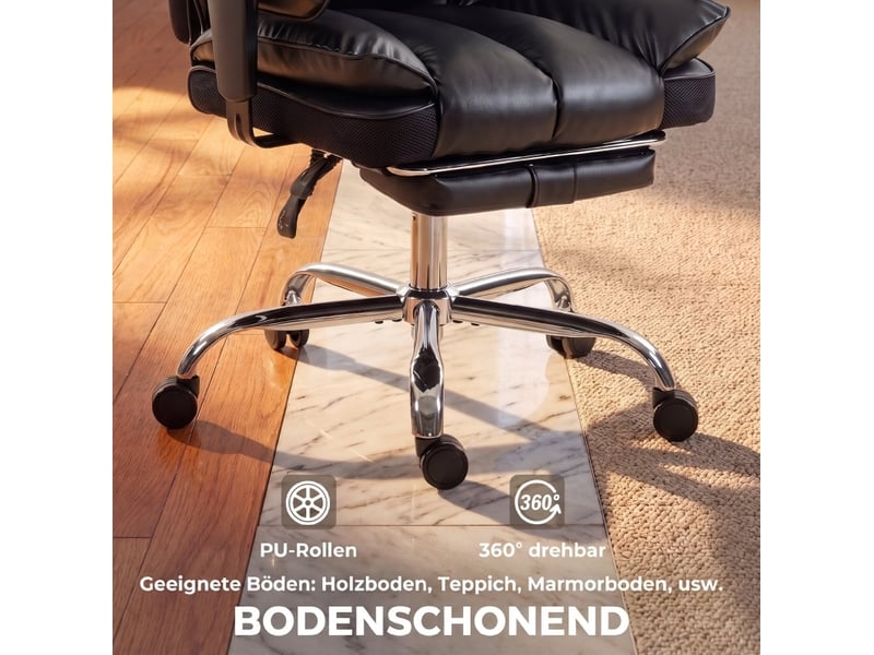 Fauteuil de bureau 80x67x130 cm en similicuir, ressorts ensachés, inclinable, noir  - Conforama D