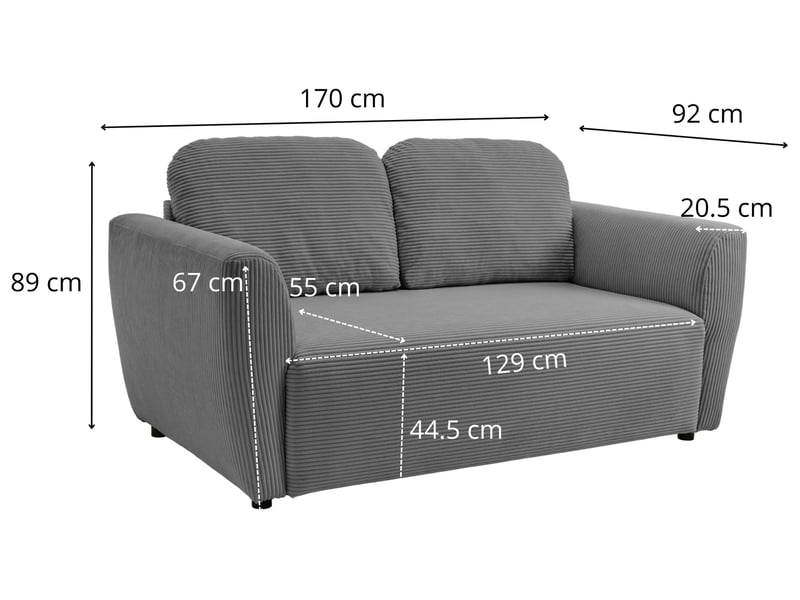  Canape droit fixe gris 2 places  - Conforama H