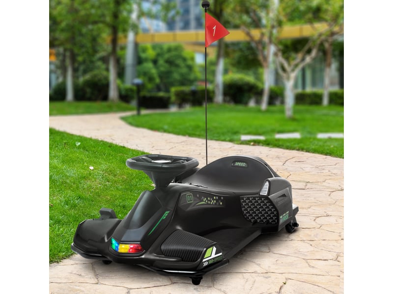  Kart électrique pour enfant 12v, karting enfant, vitesse réglable 3-8 kmh, mode de dérive, 90 x 53 x 99 cm, noir  - Conforama D