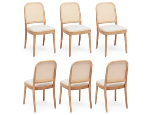 Lot de 4 chaises de salle à manger 52x45x84 cm avec dossier en rotin, pour salle à manger, mousse, bois clair et lin