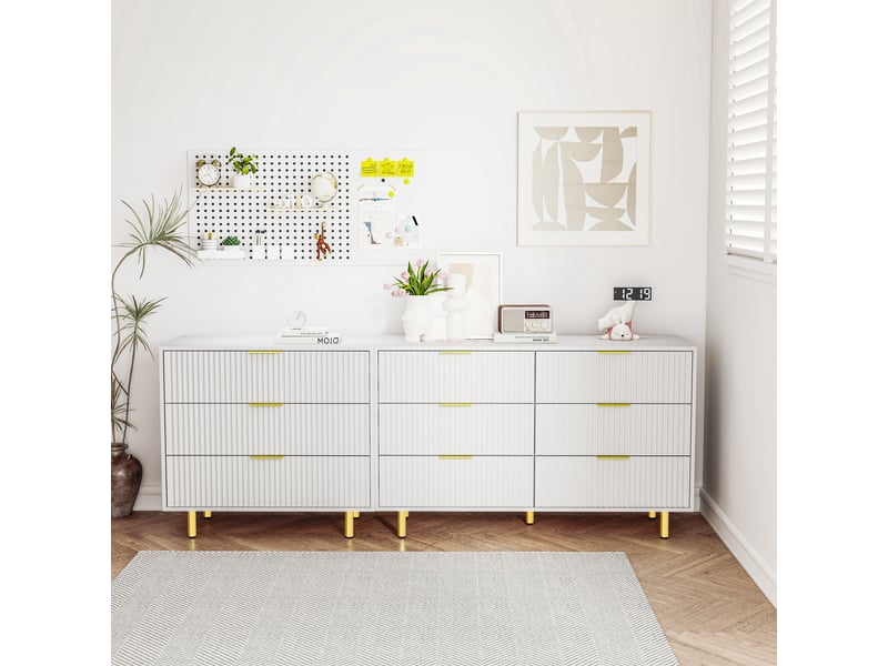  Ensemble de buffets modulables à 9 tiroirs – mdf blanc et doré – 200 x 40 x 72 cm  - Conforama B