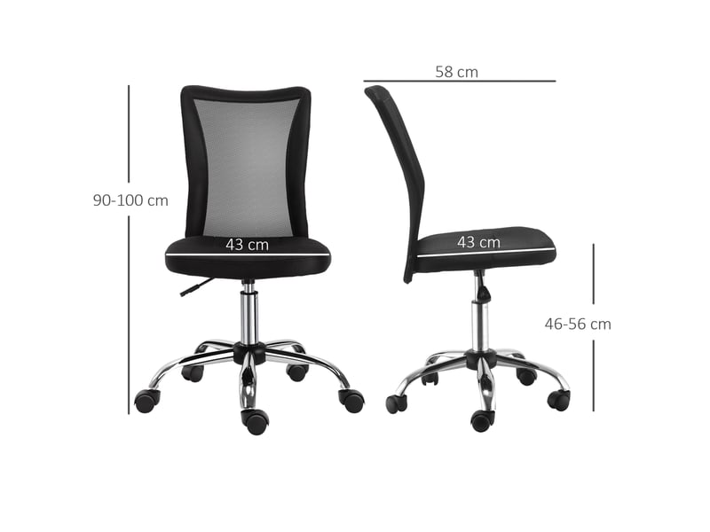  Chaise de bureau ergonomique sans accoudoirs noire, réglable 90-100 cm et pivotante à 360° pour le travail  - Conforama C