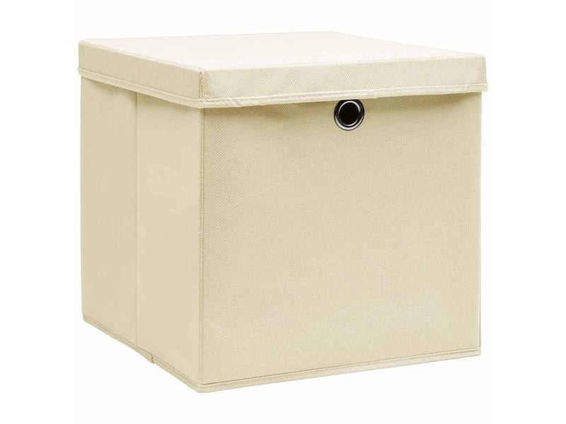  Boîtes de rangement avec couvercles 10 pcs 28x28x28 cm crème  - Conforama A