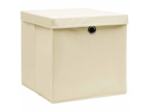 Boîtes de rangement avec couvercles 10 pcs 28x28x28 cm crème