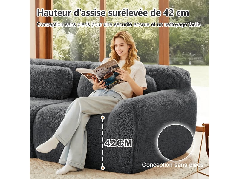  Canapé d'angle 4 places modulaire en l avec méridienne 378 x 179 cm sans montage gris  - Conforama W