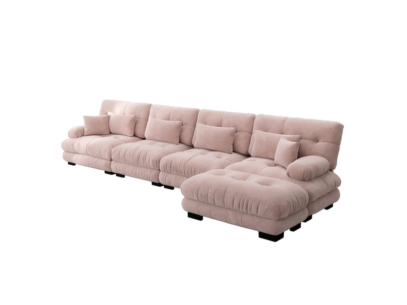 Canapé d'angle, canapé modulable – style cloud, rose, pouf amovible, en chenille, 4 places - Conforama E