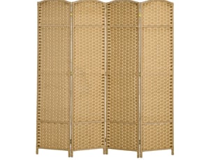 Paravent pliable 4 panneaux 160x170 cm – naturel – séparation d'espace et intimité sans montage facile