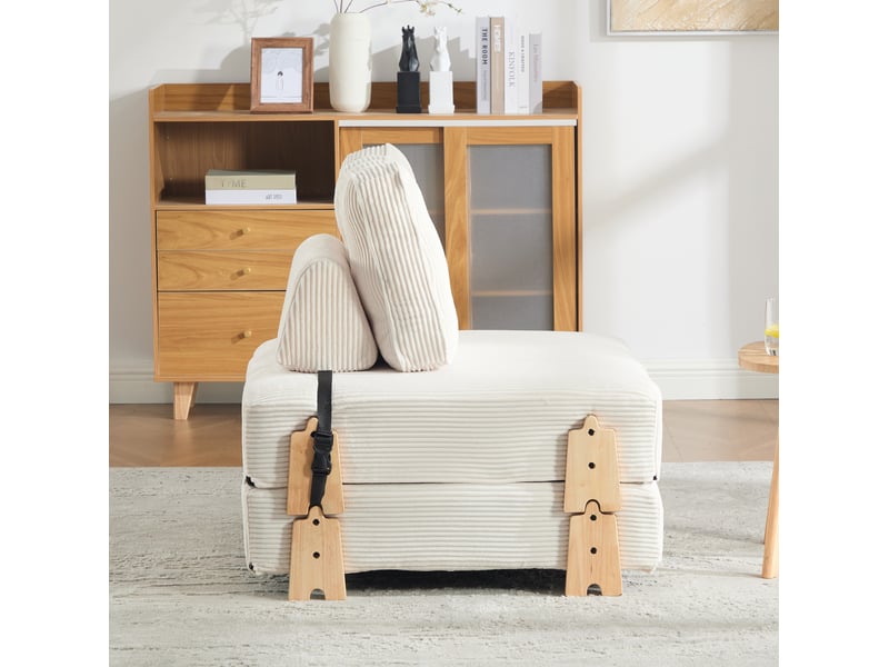  Fauteuil convertible modenvie pliable en velours côtelé beige, style nordique, 90 x 86 x 84 cm  - Conforama D