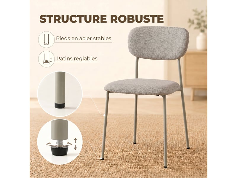  Lot de 2 chaises de salle à manger modernes, marron clair, chaises de cuisine empilables en tissu effet lin  - Conforama W