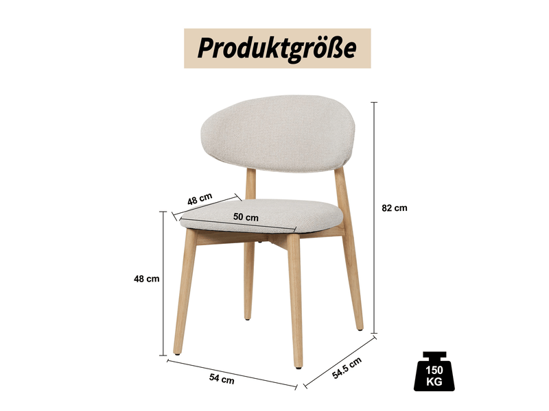  Chaise de salle à manger lot de 2 avec assise rembourrée et patins réglables en bois naturel et tissu écru  - Conforama C
