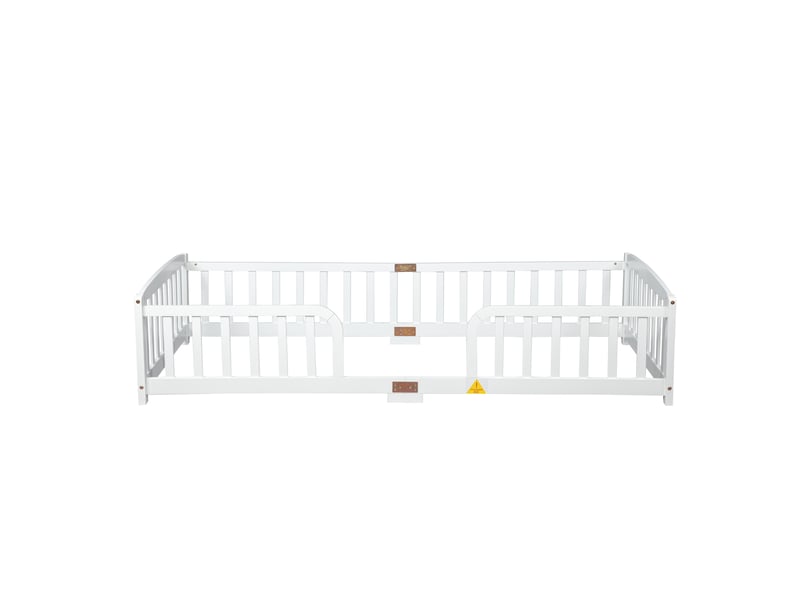  Lit au sol 90x200 cm blanc en pin avec barrières de sécurité et entrée centrale  - Conforama A