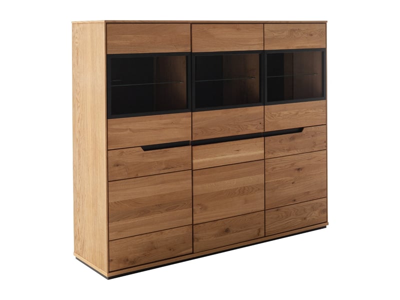  Buffet haut 3 portes avec vitrines coloris chêne sauvage - longueur 153 x profondeur 41 x hauteur 129 cm  - Conforama A