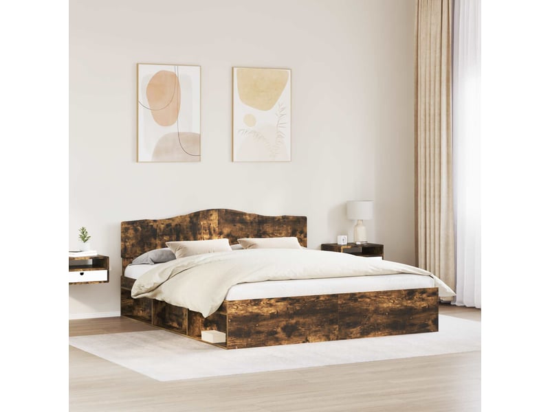  Lit double- lit adulte -  cadre de lit chêne fumé 200 x 200 cm bois de pin massif  - Conforama B