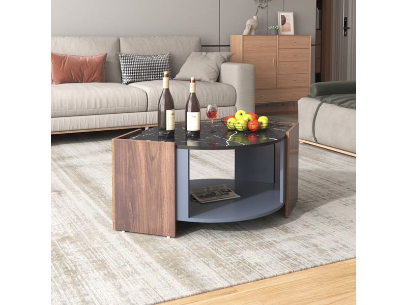  Table basse en marbre et noyer - marbre noir et veinure de noyer - dimensions 96.5x63x40cm - Conforama E