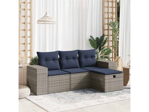 Salon de jardin 4 pièces avec coussins gris résine tressée