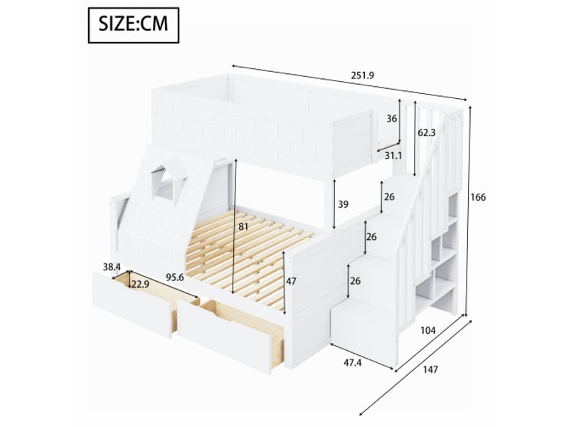  Lit superposé avec rangement | lit enfant 90x200 &amp; 140x200 | échelle de sécurité, tiroirs et fenêtre, stable,blanc  - Conforama D