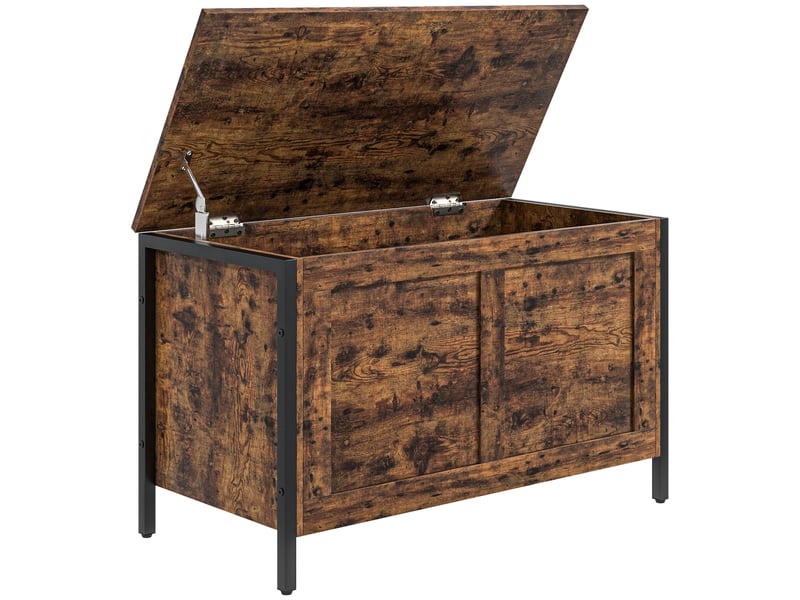  Coffre de rangement en bois de 95 litres, style industriel, avec couvercle et charnière de sécurité, 80 x 40 x 49 cm, marron  - Conforama B