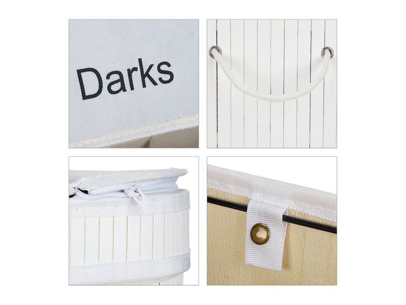  Panier à linge trieur décoratif salle de bain 63 x 55 x 35 cm avec 3 compartiments en bambou naturel 13_0011565  - Conforama E