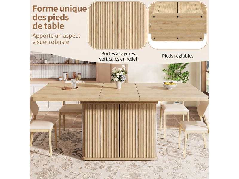  Table à manger extensible 140-180 cm avec rangement caché, finition bois clair  - Conforama E