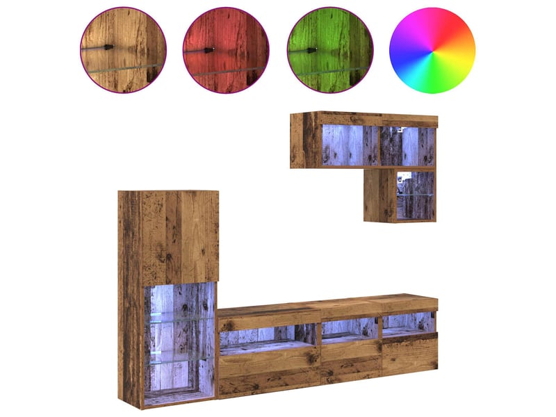  Meubles tv - banc tv - meuble de rangement muraux 6 pcs bois ancien bois d'ingénierie  - Conforama D