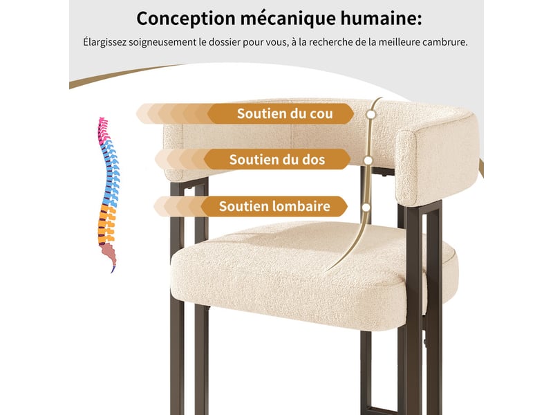  Lot de 4 chaise de salle à manger rembourrées - en tissu en flanelle - structure en métal - beige  - Conforama R