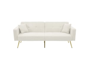 Canapé 2 places, transformable en lit, avec rangement intégré, avec rembourrage mousse, coloris blanc, l175 x p64 x h72 cm