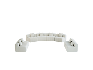 Canapé modulaire incurvé 8 places avec 2 coussins et assise style touches de piano en chenille beige, 388 × 83,8 × 73,6 cm