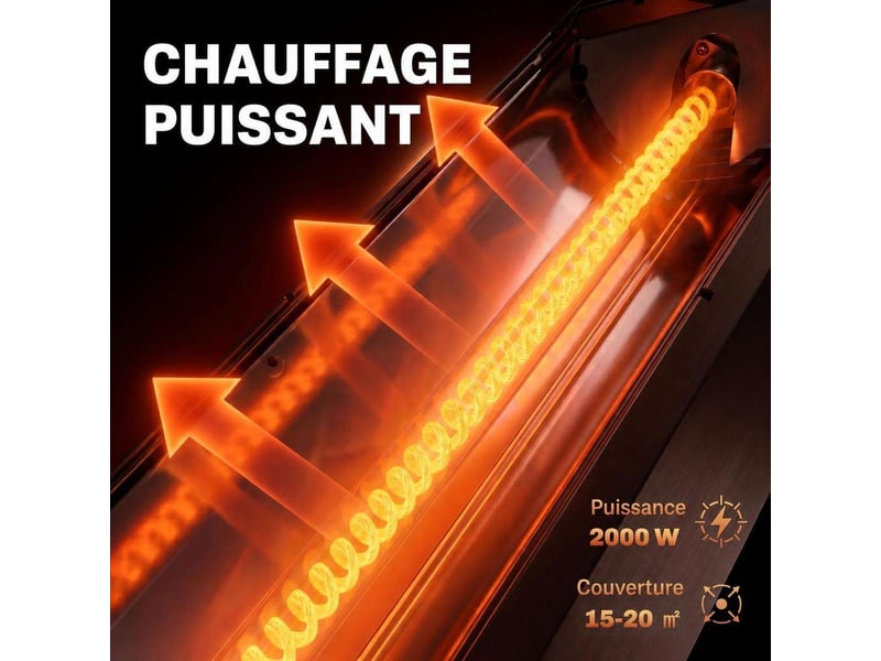  Chauffage infrarouge sur pied 2000 w, fibre de carbone, télécommande, 8 niveaux, minuterie, housse, anti-basculement, métal noir  - Conforama E