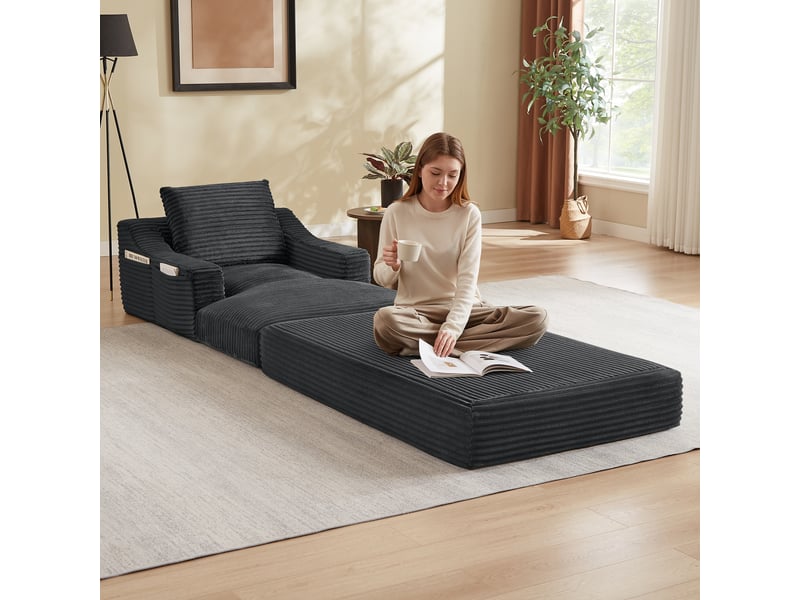  Fauteuil lounge minimaliste en velours côtelé, assise spacieuse, double couche, convertible en lit  - Conforama E