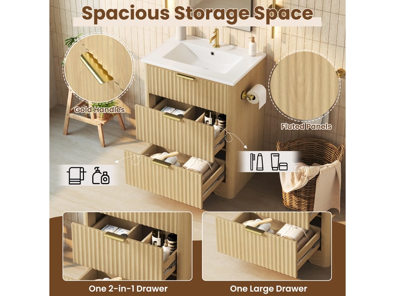  Meuble sous-vasque avec vasque céramique 2 tiroirs effet bois 61x47x82 cm  - Conforama D
