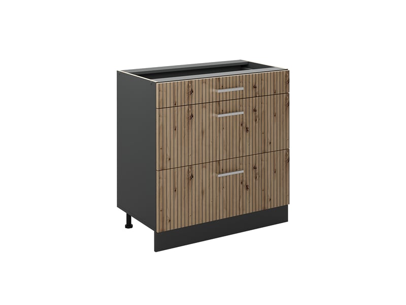  Vicco meuble cuisine, chêne artisananthracite, 80cm avec 3 tiroirs sans plan de travail  - Conforama A