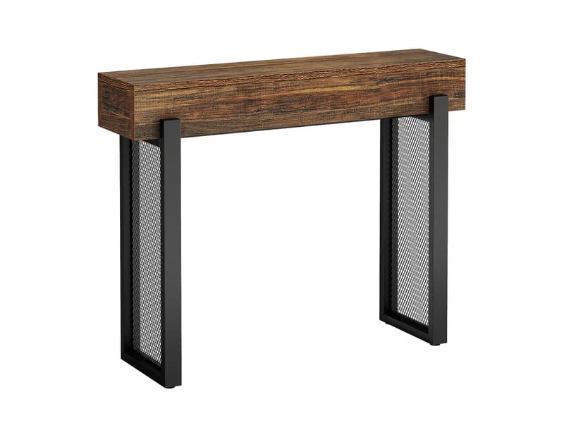  Console avec rangement en mdf et métal marron rustique et noir 105x30x80 cm  - Conforama A