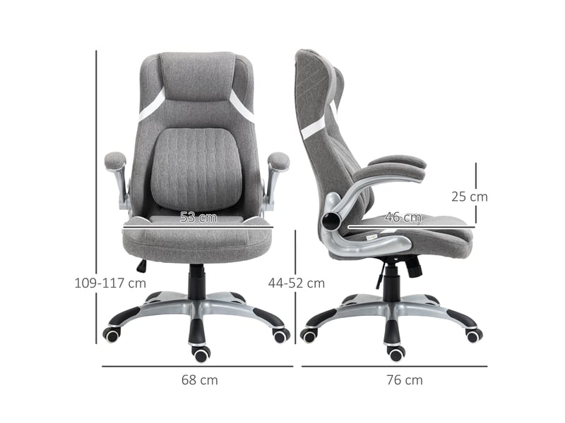  Fauteuil de bureau inclinable en tissu respirant et acier, hauteur réglable, 68 x 76 x 109-117 cm  - Conforama E