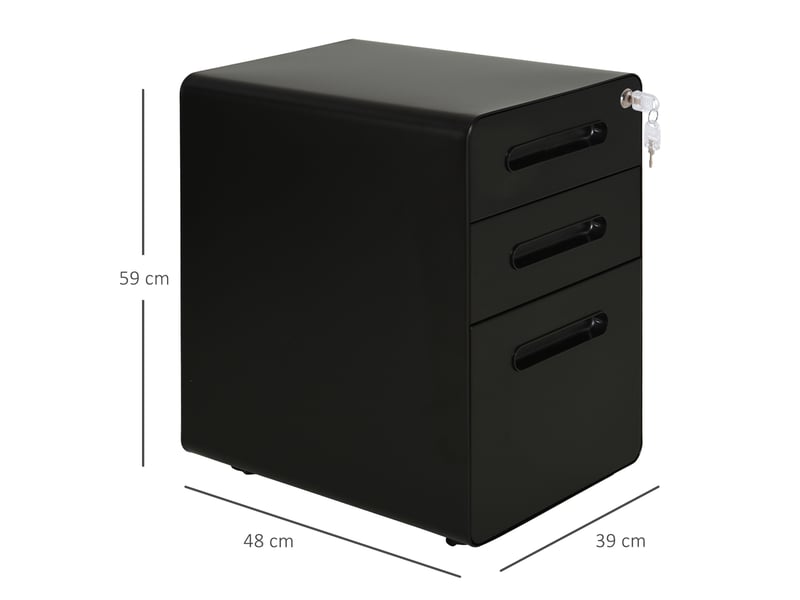  Caisson bureau mobile verrouillable avec 3 tiroirs pour format a4, lettre, 39 x 48 x 59 cm, légal, noir  - Conforama C