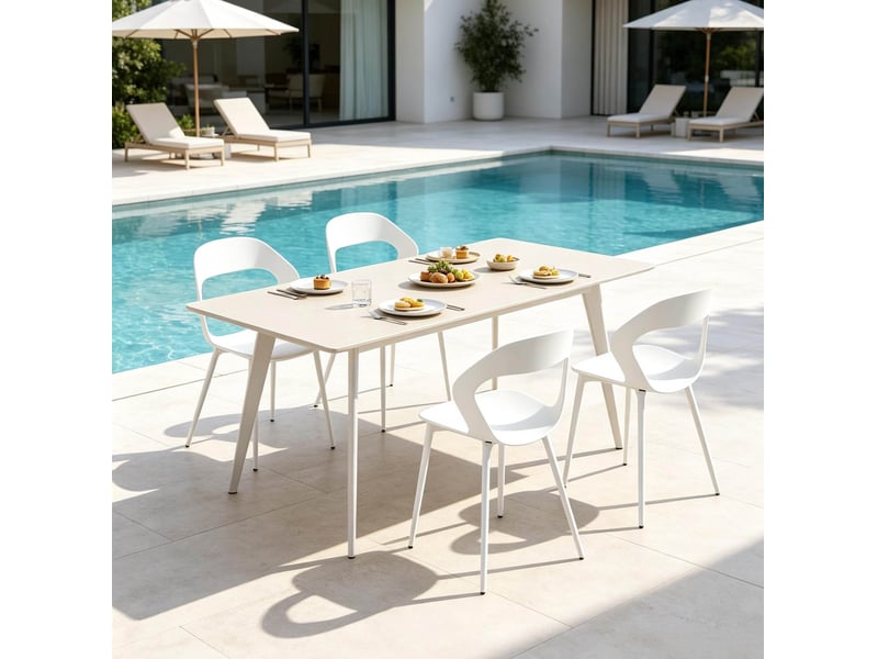  Chaise de salle à manger lot de 4 avec dossier ergonomique ajouré et pieds métalliques en polypropylène blanc  - Conforama D
