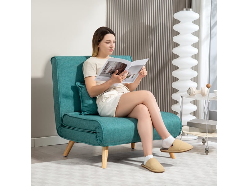  Fauteuil convertible 1 place clic-clac en tissu vert 80x75x87 cm  - Conforama B