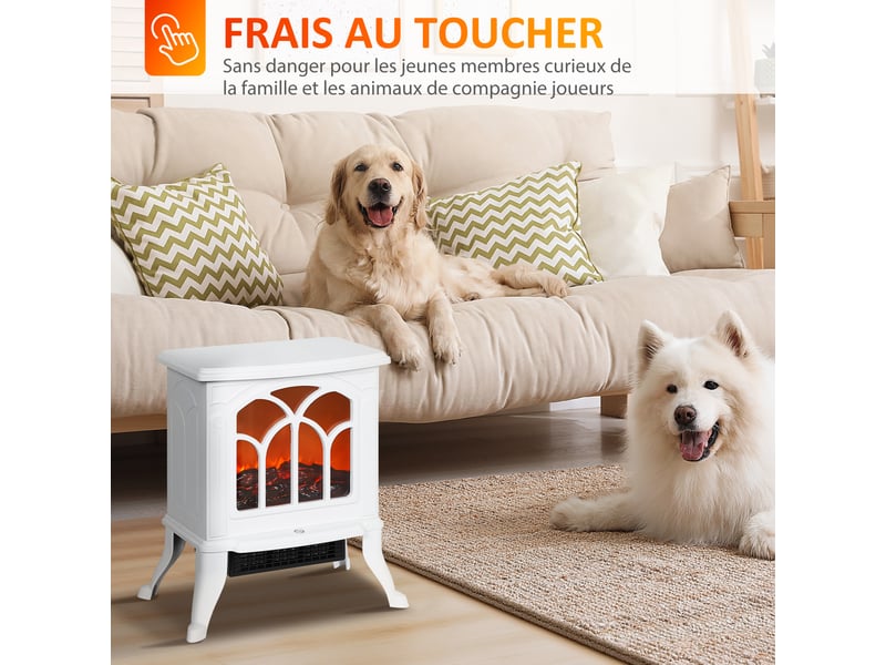  Cheminée électrique sur pied 7501500 w, fausse cheminée décorative avec effet flamme led, 37,3 x 23,1 x 44 cm, blanc  - Conforama R