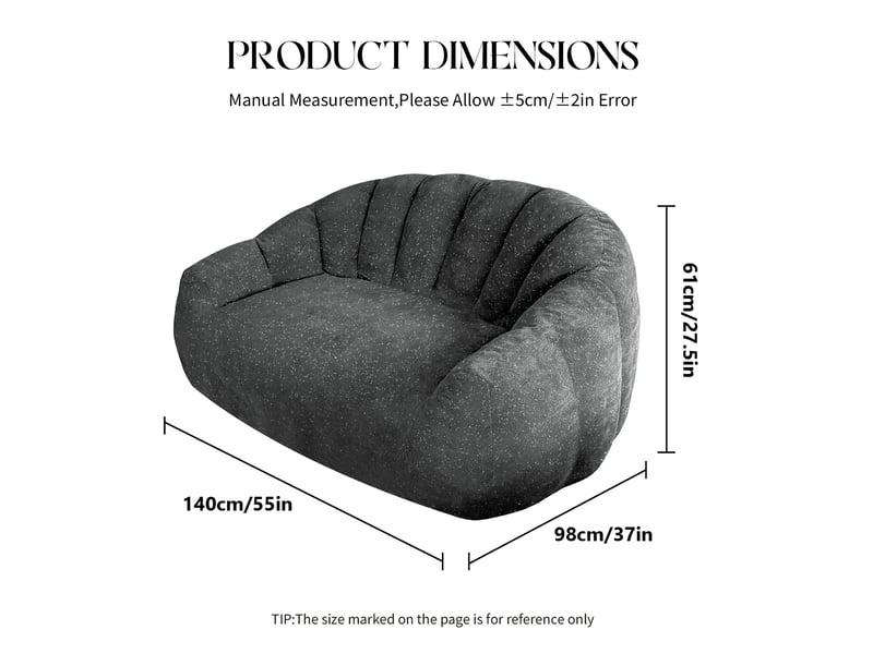  Fauteuil pouf 140x98x61 cm avec accoudoirs, design patte d’ours, tissu gris, assise spacieuse et confortable  - Conforama C