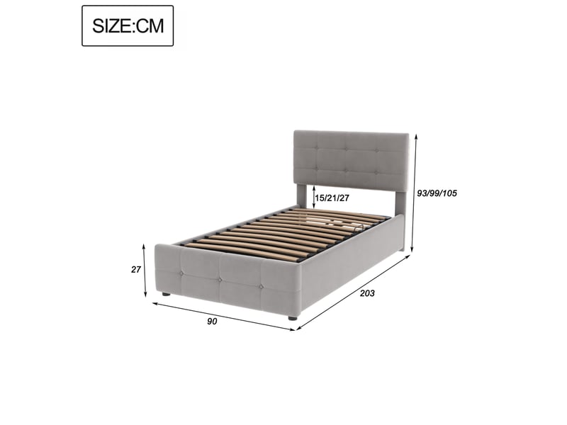  Modenvie lit coffre enfant 90x200 cm - rangement hydraulique, tete de lit reglable - gris  - Conforama C
