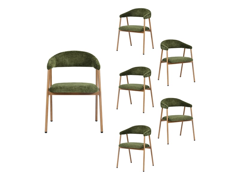  Chaises de salle à manger lot de 6 rembourrée en chenille, pieds en métal effet bois, vert  - Conforama A