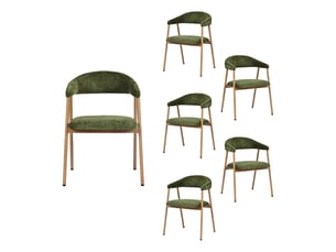 Chaises de salle à manger lot de 6 rembourrée en chenille, pieds en métal effet bois, vert