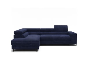 Canapé d'angle colesia convertible 5 places bleu foncé velours côtelé – gauche – 274x200cm